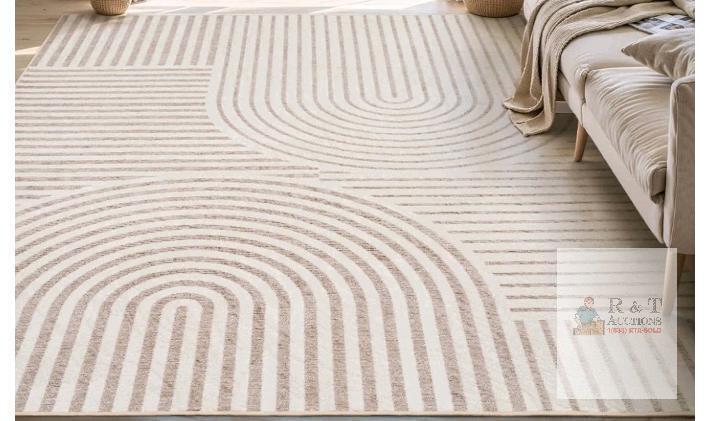New - Non-Slip , 6ft&times;9ft Modern Geometric Area Rug, Beige/Cream with Light Brown Accents