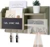 New wenki Mail and Key Holder &ndash; Wall Mount Key Hanger with Shelf and 7 Metal Hooks &ndash; Decorative Natural Paulownia Wood Entryway Organizer with Mounting Hardware (16.5&rdquo;W x 8.7&rdquo;H x 3.5&rdquo;D) (Sage-Green)