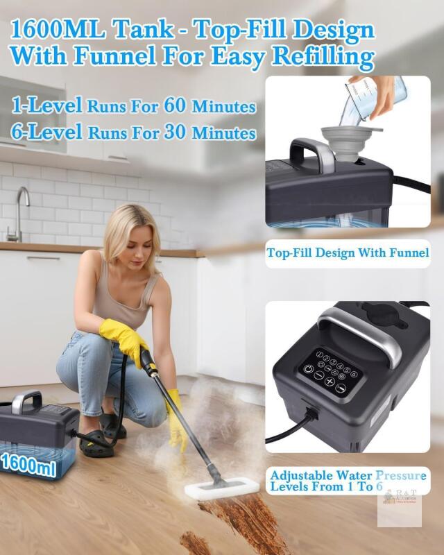New Steam Cleaner for Home - 1600ML Water Tank 15s Heat-Up Portable Steamer for Cleaning, 6 Level Adjustable, 2500W, 45PSI, 250&deg;F Steam, Handheld Steam Cleaner for Car Detailing, Grease, Tile,Grout
