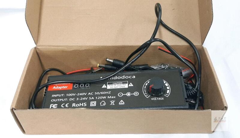 Mijododoca Universal Adjustable DC Power Supply Adapter, 3V-24V, 5A, 120W, 16 Tips