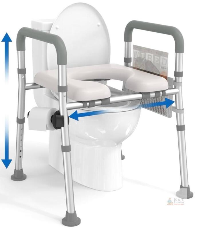NEW HOMLAND TRB10 Raised Toilet Seat, Adjustable Height/Width, Armrests, Magazine & Paper Holder