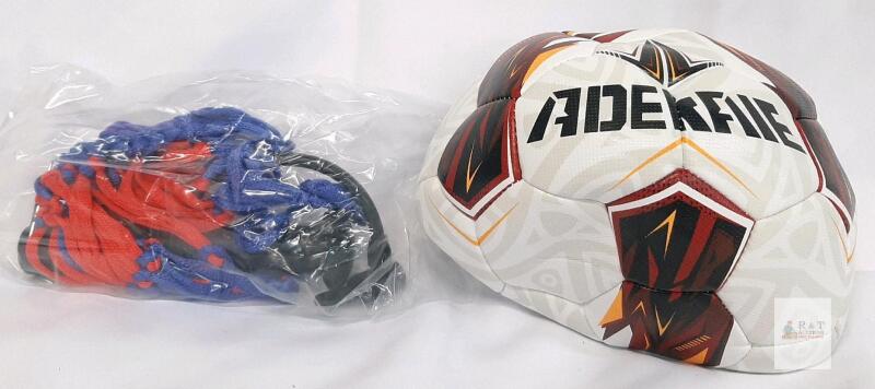 new Adekale Size 5 PU Soccer Ball with Pump & Carry Net, White/Red Pattern, Serial X004YFBEM