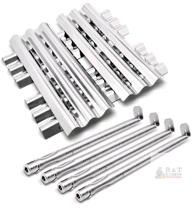 Stainless Steel Grill Burner & Heat Plate Set, 4 Burners (18 13/16") & 4 Plates (16.5" x 6"), Fits Weber/Nexgrill