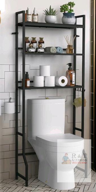 YBING Over-the-Toilet Space Saver Shelf, Black, 3 Shelves, 63.6" H x 25.6" W x 7.9" D