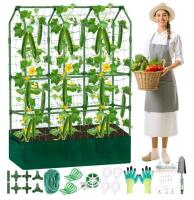Modular Raised Garden Bed with 65" Trellis, Partitioned Planter Box, Full Accessory Kit