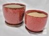 NEW Pair of Red Glazed Ceramic Planter Pots with Saucers, 6" & 5" Diameter Matching Set, Glossy Finish