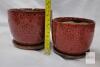 NEW Pair of Red Glazed Ceramic Planter Pots with Saucers, 6" & 5" Diameter Matching Set, Glossy Finish - 2