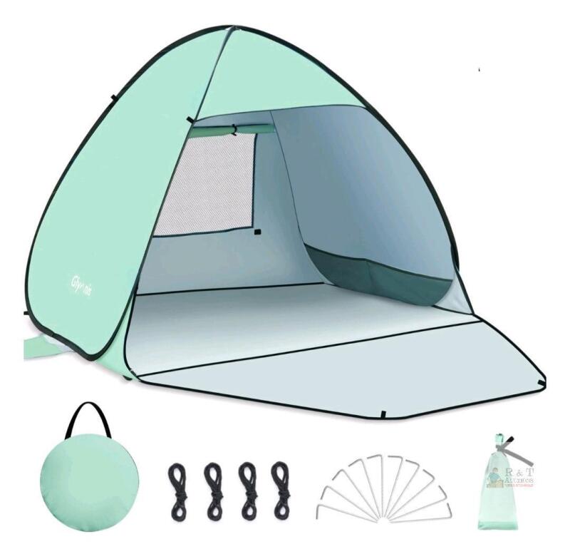 NEW Glymnis BT-SK02 Pop-Up Beach Tent, 2-4 Person Capacity, UPF 50+ UV Protection, Waterproof, Includes Accessories