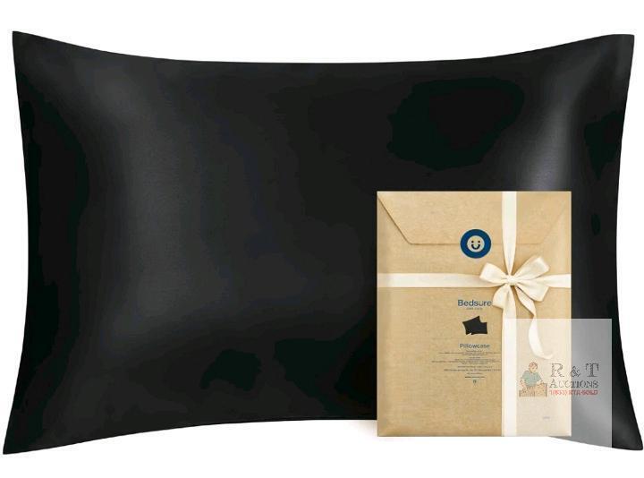Bedsure Solid Satin Pillowcase Set - Black, Standard Size, 100% Polyester Satin