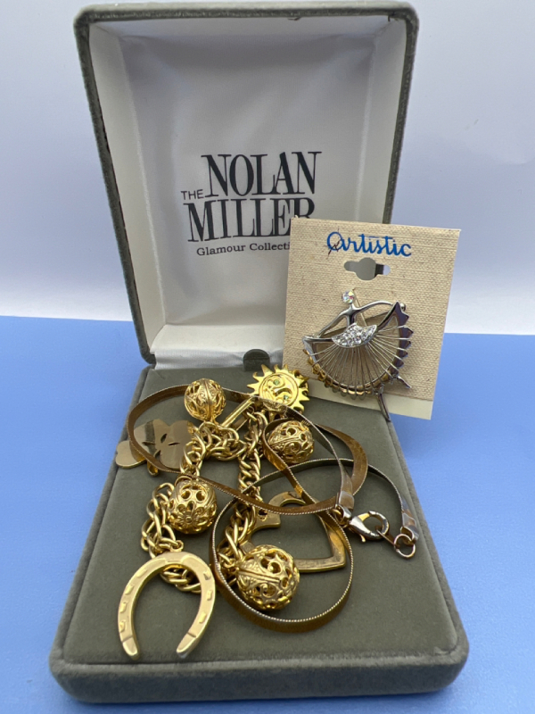 Vintage Rhinestone Ballerina Brooch Jewelry in Nolan Miller Box