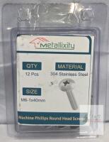 Metallixity 12-Pack M6 x 40mm 304 Stainless Steel Phillips Round Head Machine Screws, Silver