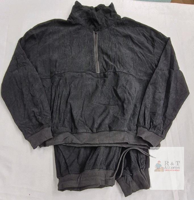 NEW JANPRINT Women's 2 Piece Black Lounge Set, Size Large, Half-Zip Pullover & Jogger Pants,