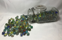 Mason Jar of Vintage Cats Eye Marbles