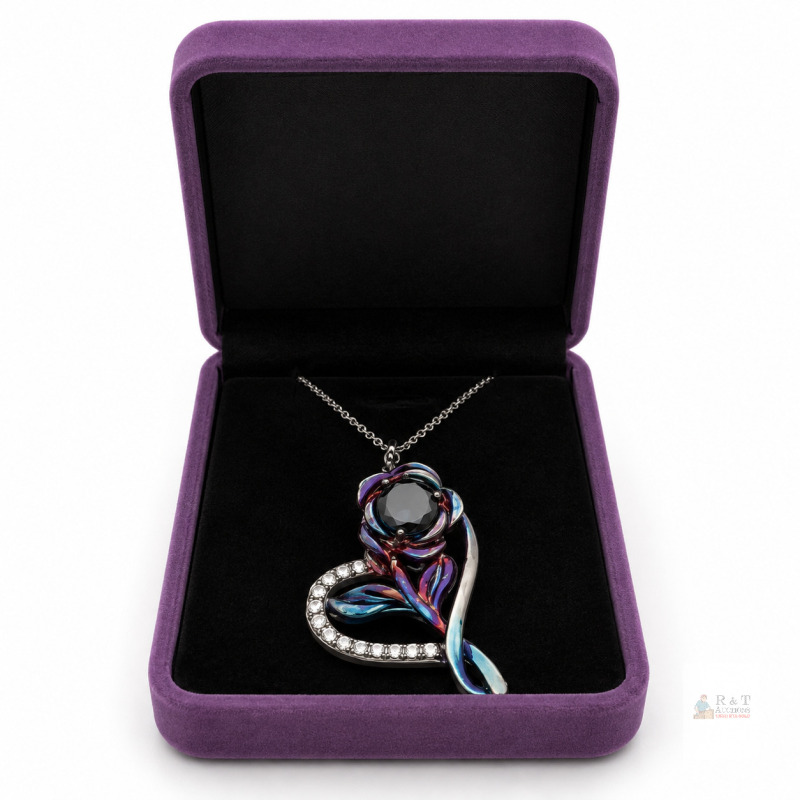 NEW Women&rsquo;s Fantasy-Style Pendant Necklace with Round Stone, Multicolour Design & Purple Gift Box