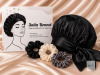 NEW Black Satin Bonnet Sleep Cap with 3 Satin Scrunchies, Silky Hair Protection Set
