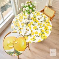 New Round Tablecloth with Elastic Edge, Waterproof Plastic Table Cover, Lemon Summer Table Cloth Fits Round Tables for Outdoor Dinner Kitchen Indoor Picnic (55"/140cm)