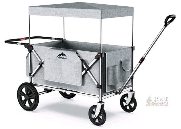 AMAIZOA Collapsible Utility Wagon with Canopy, 350 lb Capacity, Dual Adjustable Handles, Large All-Terrain Wheels