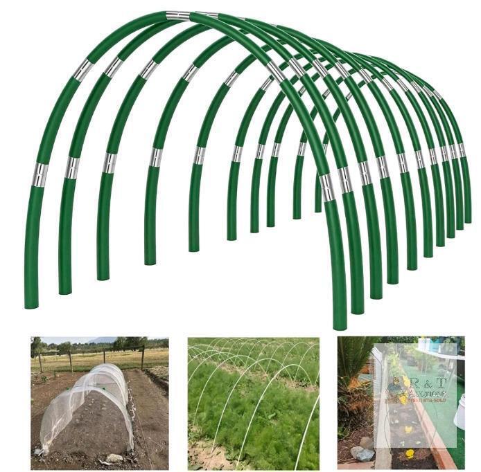 Fiberglass Garden Hoops Set &ndash; 10 Sets, 7mm Diameter, 7ft Length, Includes 50 Clips and 50 Stakes