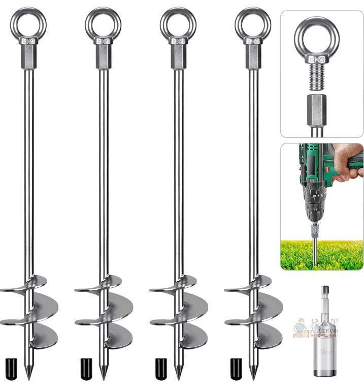 Insaga 30" Fully Welded Ground Anchors, 4-Pack with 14mm Driver Socket