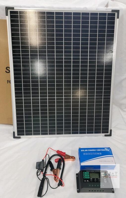 100W 12V Monocrystalline Solar Panel Kit with Charge Controller, Cables, and Connectors