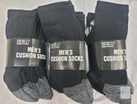 Men&rsquo;s Cushion Crew Socks, Black, Sz 10-13, Shoe Size 6-12, 3 Packs, Cushioned Sole