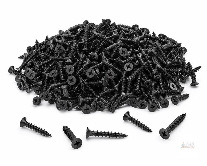 NEW 200pc M4 x 16mm Black Wood Screws &ndash; Phillips Flat Head