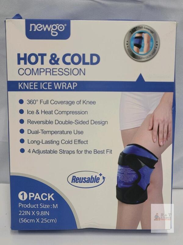 Newgo Hot & Cold Compression Knee Ice Wrap, 360&deg; Full Coverage, 4 Adjustable Straps, Reusable