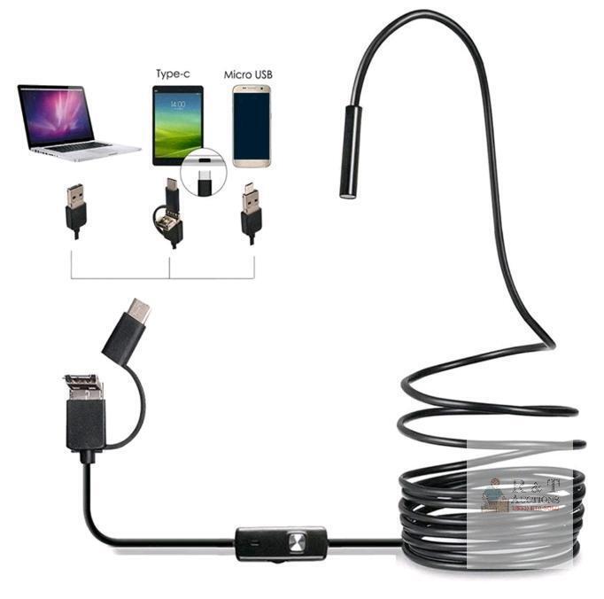 Industrial Endoscope USB/Type-C 16.4ft Inspection Camera 8mm, 720p HD, IP67 Waterproof
