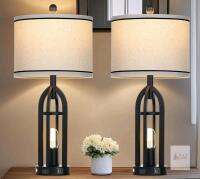 Cinyiriong TD-RW-384 27" Black Table Lamps with USB & AC Outlets, Set of 2