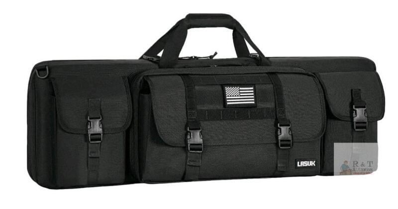 LASUK Tactical Double Rifle Case, 36" Black, 600D Nylon, MOLLE Webbing, Waterproof