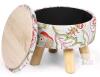Round Upholstered Floral Storage Ottoman Footstool, Wooden Legs, 12.7" Diameter, 350 lb Capacity