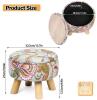 Round Upholstered Floral Storage Ottoman Footstool, Wooden Legs, 12.7" Diameter, 350 lb Capacity - 2