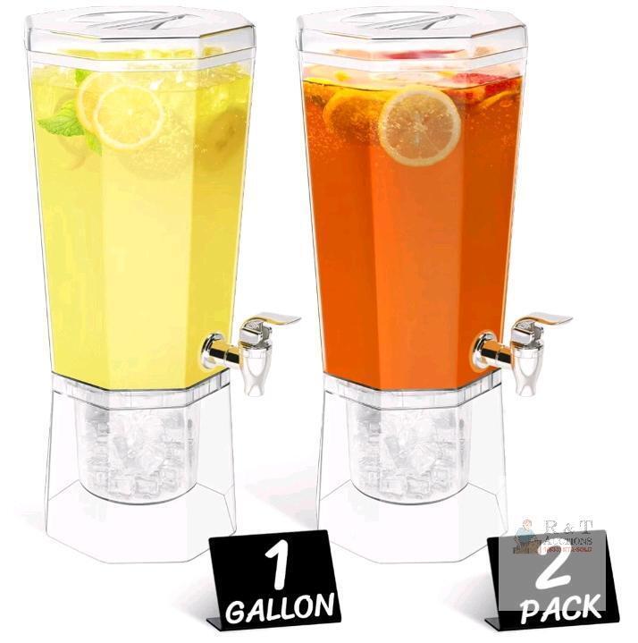 Lifewit 2-Pack 1 Gallon Hexagonal Beverage Drink Dispensers with Ice Core, BPA-Free, Clear
