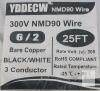 YDDECW 6/2 NMD90 Copper Cable, 25 ft, 300V, 3-Conductor, Black/White, PVC Jacket, CSA, RoHS - 2