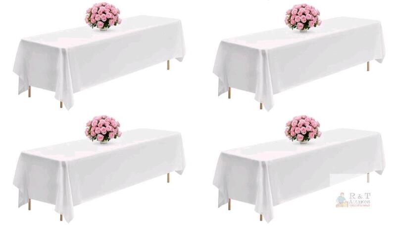 White Polyester Rectangle Banquet Tablecloths 132"x90", Fits 72"x30" Tables, Set of 4