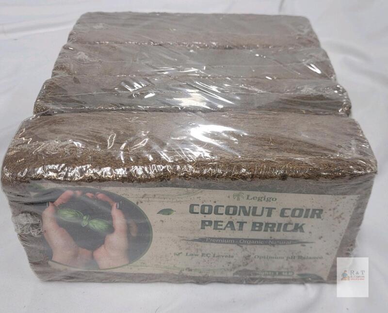 Legigo Coconut Coir Peat Bricks, 4-Pack, 1.4 lb Each, 8"x4"x2", 100% Organic Coconut Husk Fiber