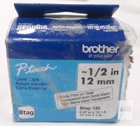 Brother Btag-135 Label Tape, 0.47" x 13.1', White on Clear, for PT-N10/N20/N25BT