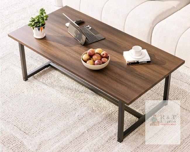 VERFARM Rectangular Industrial Coffee Table, Walnut Finish, 35.43" x 17.72" x 16.53"