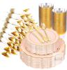 Anqtovp 350-Piece Pink and Gold Disposable Dinnerware Set with Plates, Cups, Cutlery, and Napkins