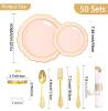 Anqtovp 350-Piece Pink and Gold Disposable Dinnerware Set with Plates, Cups, Cutlery, and Napkins - 2