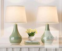 2 NEW Fenmzee Classic Table Lamp Set of 2, 19.4" Height, Green Ceramic Base, White Fabric Shade