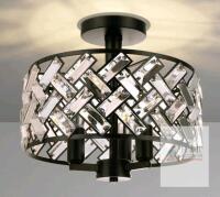 NEW Fridcko Home K9 Crystal 3-Light Semi-Flush Mount Ceiling Fixture, 12" Diameter, Modern Black Finish