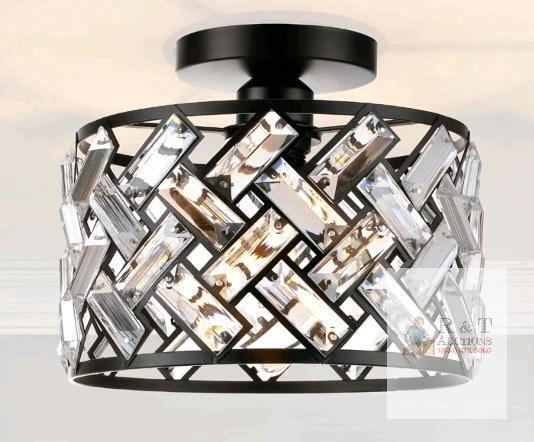 FRIDEKO HOME Flush Mount Crystal Ceiling Light, 8.86" Diameter, Black Frame, K9 Crystal