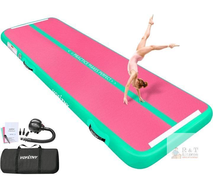 VOFiTNY Inflatable Gymnastics Air Track, 10ft x 3.3ft x 4in, Pink/Green, Includes Pump & Accessories