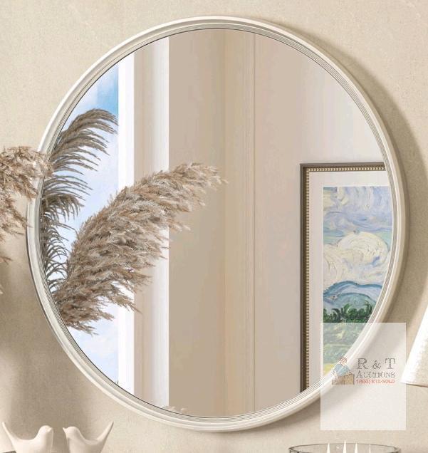 TETOTE 24" Round Wall Mirror with Brushed Aluminum Frame, Tempered Glass, Rust-Resistant
