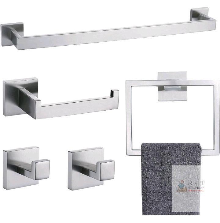 TNOMS 5-Piece Stainless Steel Bathroom Hardware Set, Wall Mounted, Brushed Nickel Finish