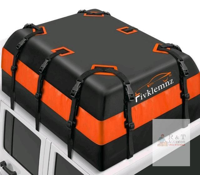 Fivklemnz 21 Cubic Ft Roof Cargo Carrier Bag, 52"x40"x17", Waterproof, 8 Straps, Black/Orange