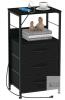 Black Bedside Nightstand with Charging Station, 3 Fabric Drawers, 2 AC Outlets, USB Ports