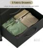 Black Bedside Nightstand with Charging Station, 3 Fabric Drawers, 2 AC Outlets, USB Ports - 4