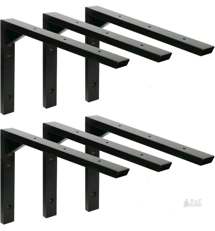 Terafeels 12-Inch Black Floating Shelf Brackets, 6-Pack, Metal Construction, Supports 100 lbs per Pair
